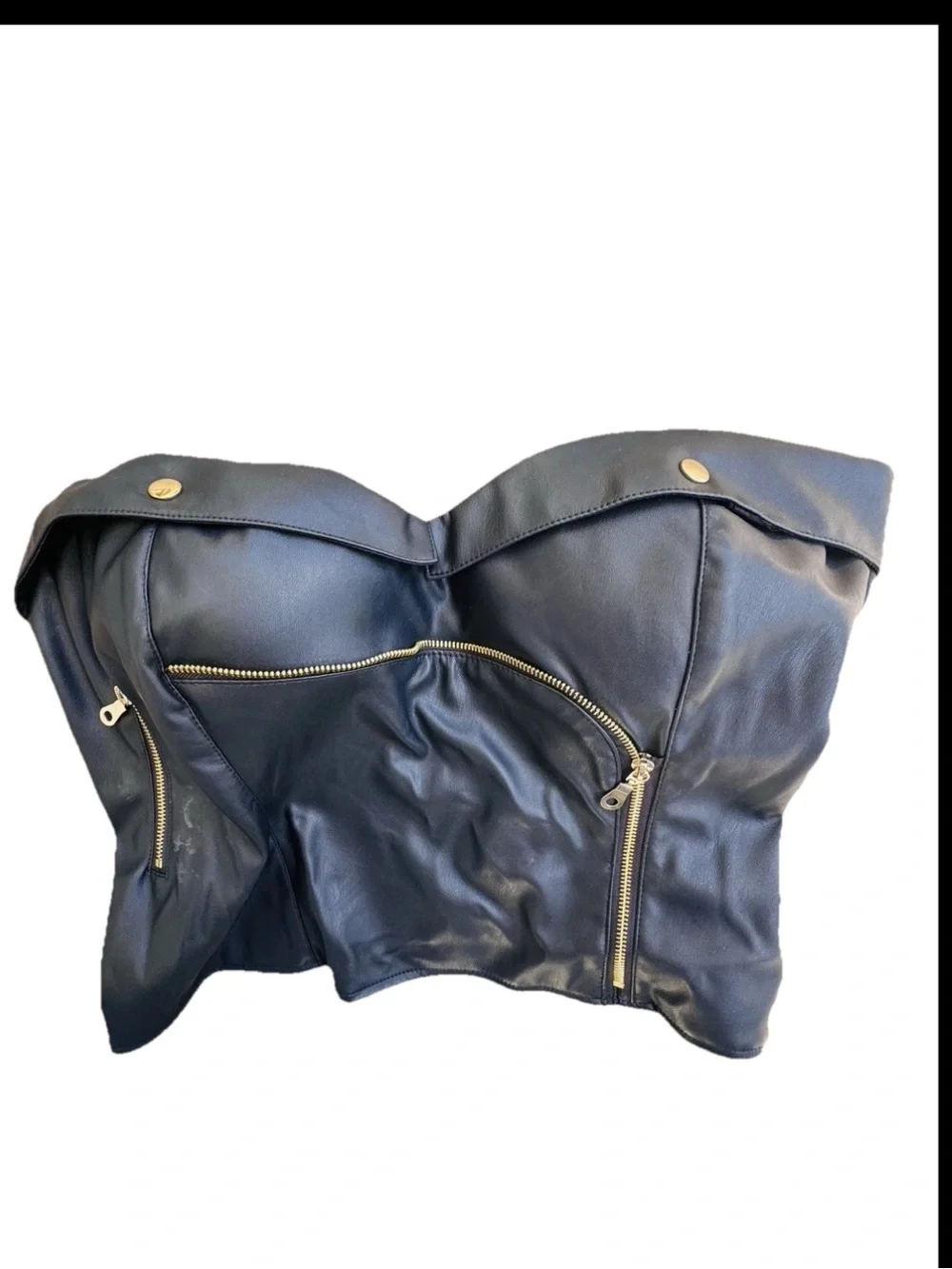 Ashley Stewart Curvy Girl Faux Leather Bustier CropTop Black Gold Hardware 4X - Picture 5 of 15